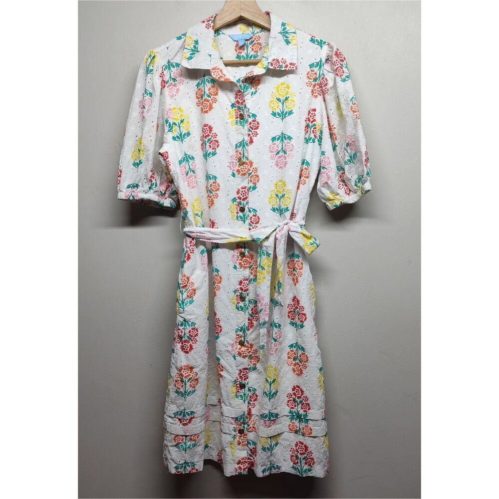 Draper James Shirt Dress Women M White Floral Eyelet Embroidery Short Sleeve
